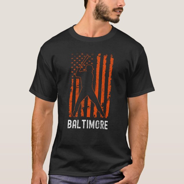 Camiseta Baltimore Maryland American Flag Baseball Weathere (Anverso)