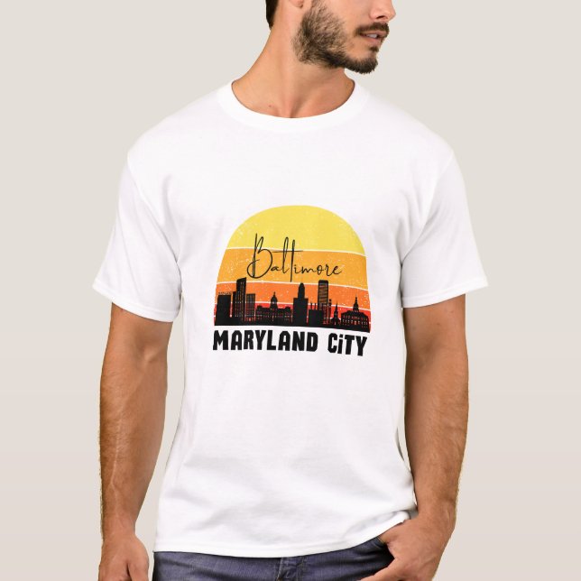 Camiseta Baltimore Maryland City Skyline Sunset Retro Graph (Anverso)