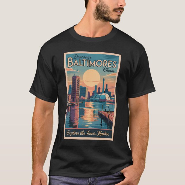 Camiseta Baltimore Maryland Skyline Travel Art Vintage (Anverso)