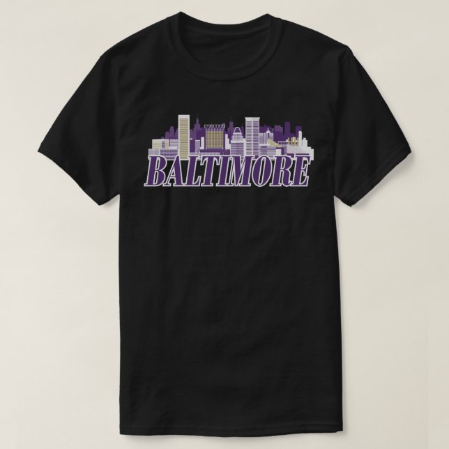 Camiseta Baltimore Skyline Text Purple Gold (Diseño del anverso)