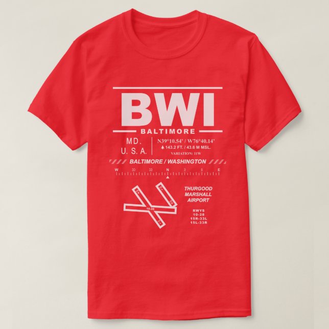 Camiseta Baltimore/Washington International Airport BWI (Diseño del anverso)