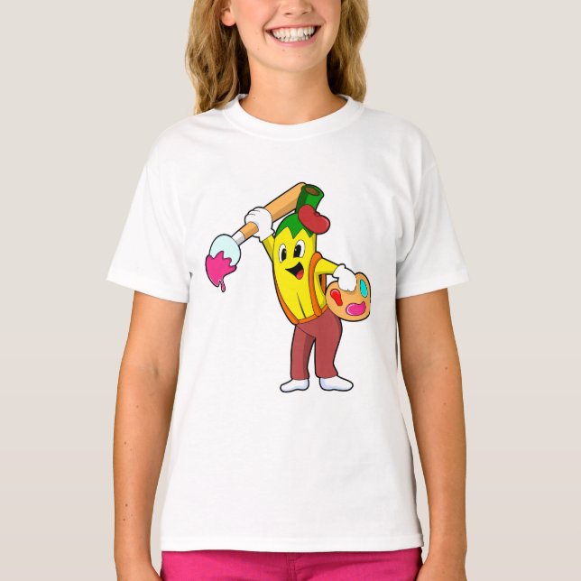 Camiseta Banana como pintora con pincel de pintura (Anverso)