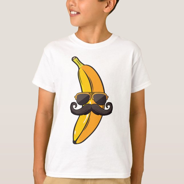 Camiseta Banana Mustache Gafas de sol cara Funny Fruto Guay (Anverso)