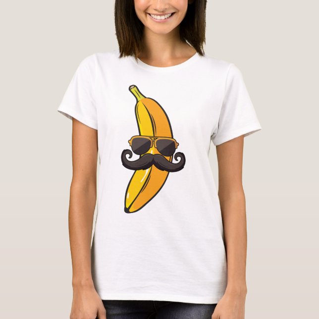 Camiseta Banana Mustache Gafas de sol cara Funny Fruto Guay (Anverso)