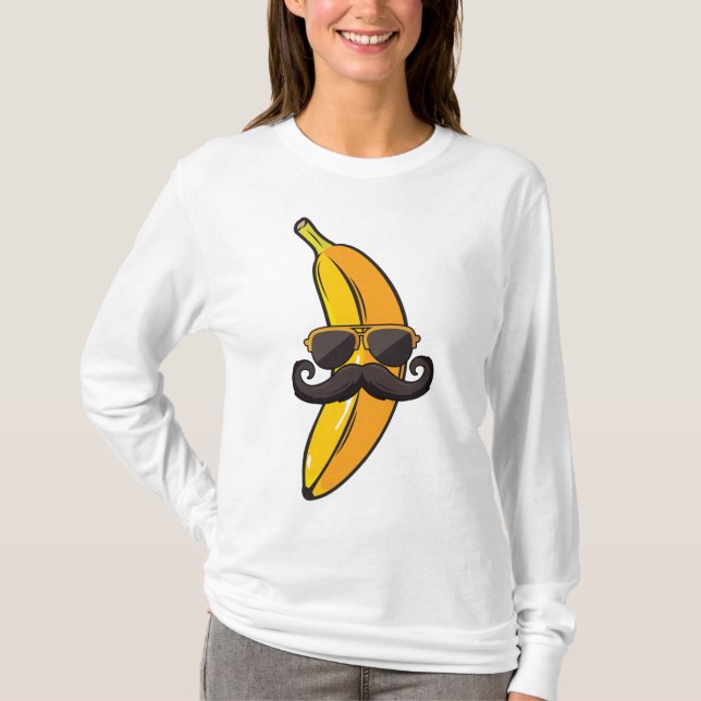 Camiseta Banana Mustache Gafas de sol cara Funny Fruto Guay (Anverso)