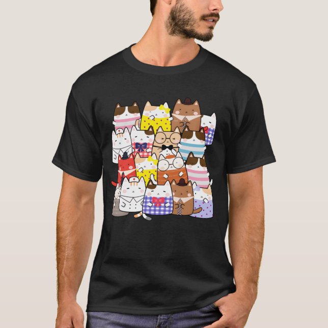 Camiseta Band of cats hanging together cute kawaii manga fu (Anverso)