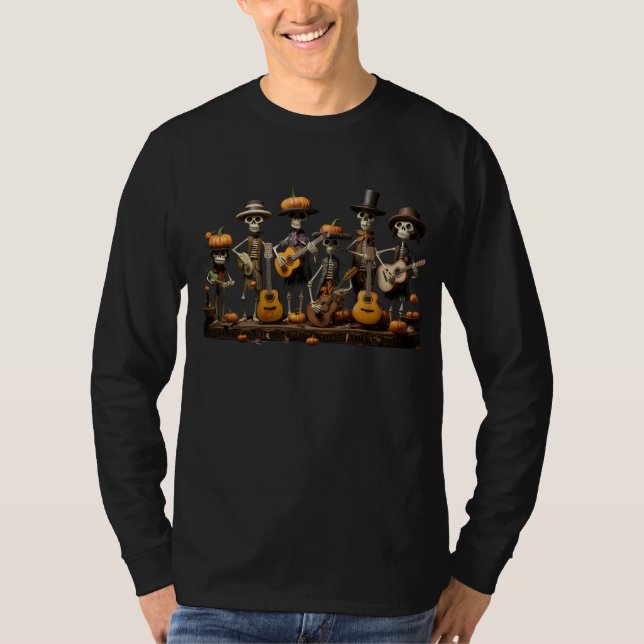Camiseta Banda De Esqueleto De Halloween Tocando Guitarra L (Anverso)