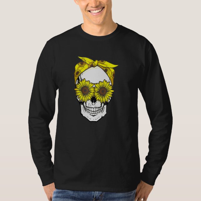 Camiseta Banda de girasol cráneo flor de sol floral patrón  (Anverso)