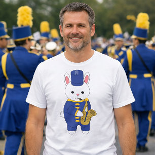 Camiseta Banda de Música de Conejos Saxofón Azul Dorado