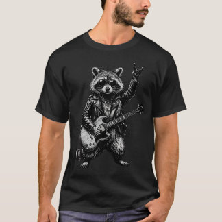 Camiseta Banda de Música de Rock Divertida Mapache Tocando 