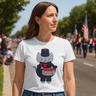 Camiseta Banda de Música Gato Azul Marino Rojo
