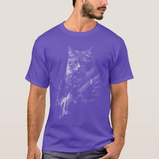Camiseta Banda de Rock And Roll Gato de Rock Tocando Guitar