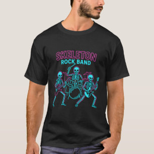 Camiseta Banda Skeleton Rock Neon Halloween