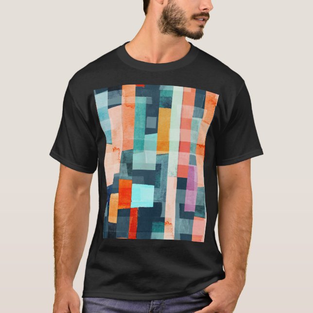Camiseta Bandas geométricas multicolores, patrón de moda. (Anverso)