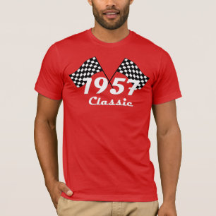 Camiseta Bandera a Cuadros Retro 1957 Clásica en Negro y Bl