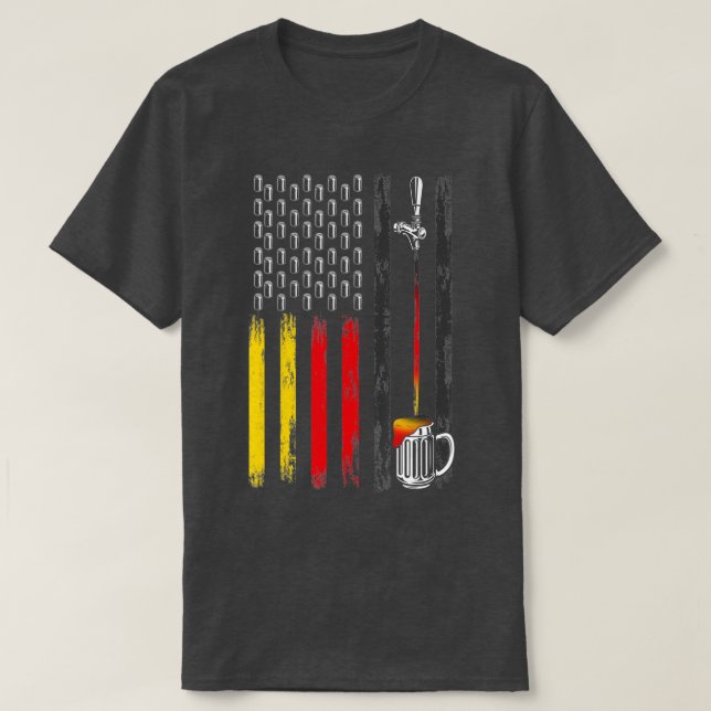Camiseta Bandera alemana estadounidense, cerveza de barril, (Diseño del anverso)