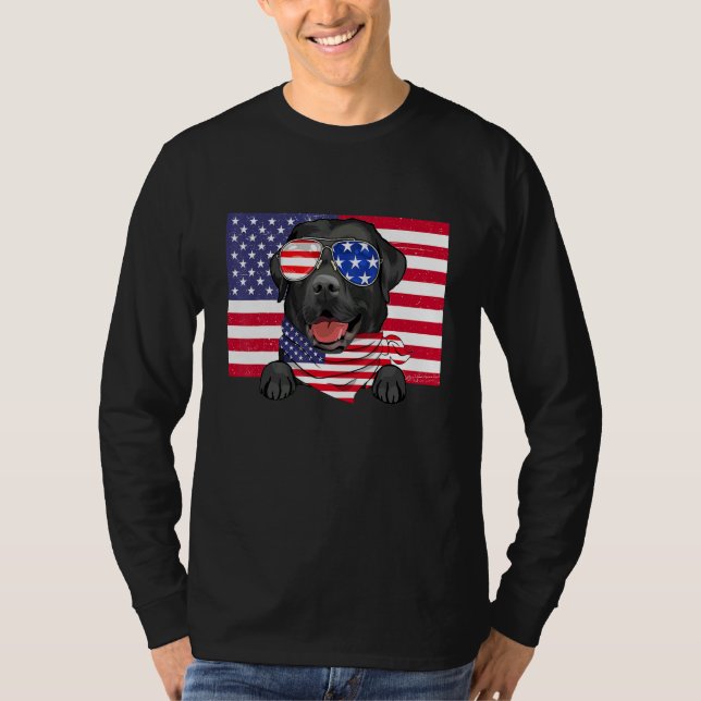 Camiseta Bandera Americana 4 De Julio Labrador Negro Papá M (Anverso)