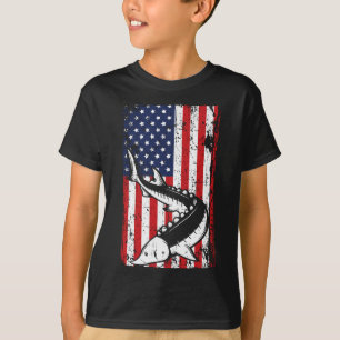 Camiseta Bandera Americana 4 De Julio Pesca De Esturión Pap
