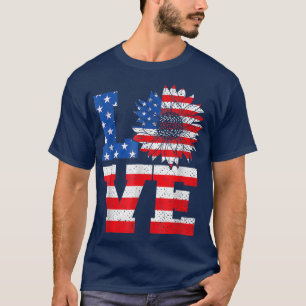 Camiseta Bandera Americana Ama Al Girasol 4 De Julio Mujere