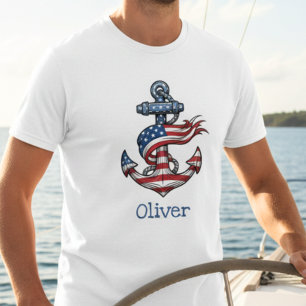 Camiseta Bandera Americana Ancla Náutica