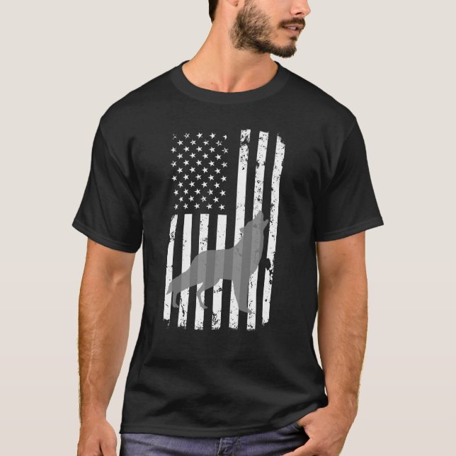 Camiseta Bandera americana apenada gris del lobo solitario (Anverso)