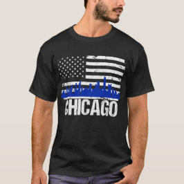 Camiseta Bandera americana apenada horizonte de Chicago