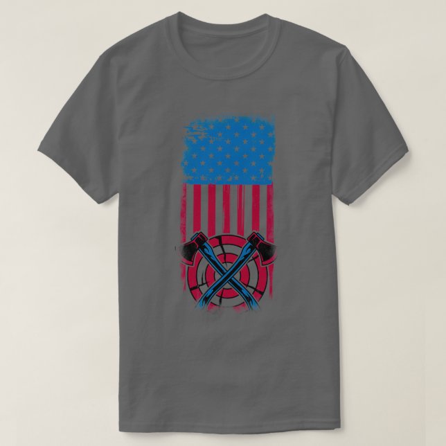 Camiseta Bandera Americana Arrojando Ejes Graciosos Ax Hatc (Diseño del anverso)