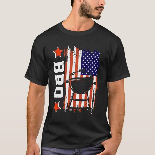 Camiseta Bandera Americana BBQ Amor 4 De Julio (Anverso)