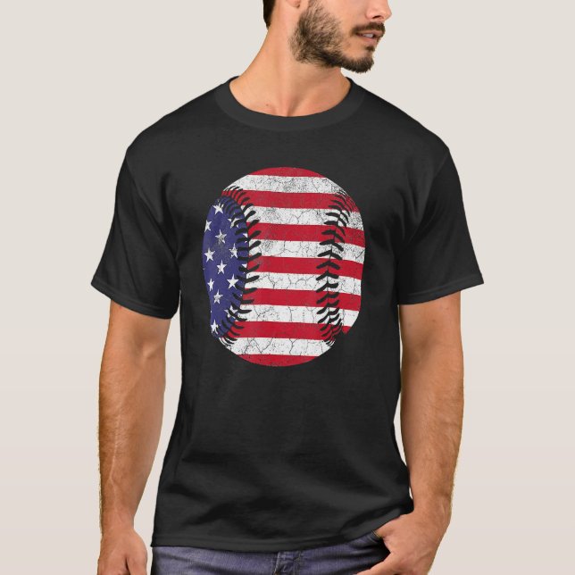 Camiseta Bandera Americana Béisbol Julio 4 Hombres Hombres  (Anverso)