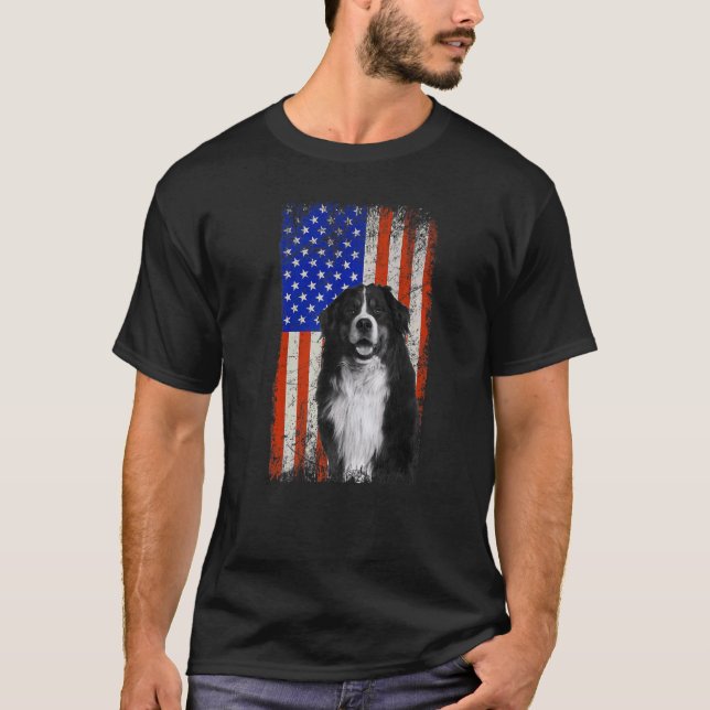 Camiseta Bandera Americana Bernese Mountain Dog Dad Mom Pup (Anverso)