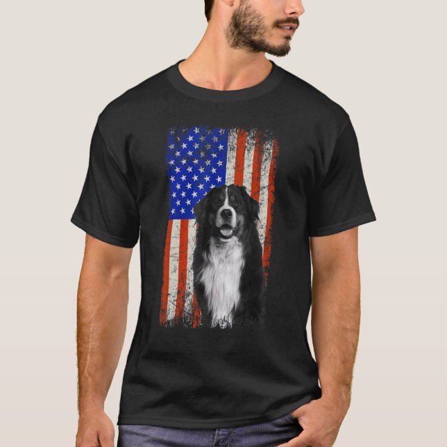 Camiseta Bandera Americana Bernese Mountain Dog Dad Mom Pup (Anverso)