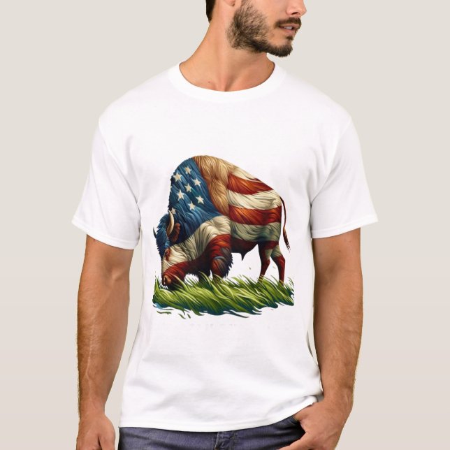 Camiseta Bandera Americana Bisonte Búfalo (Anverso)