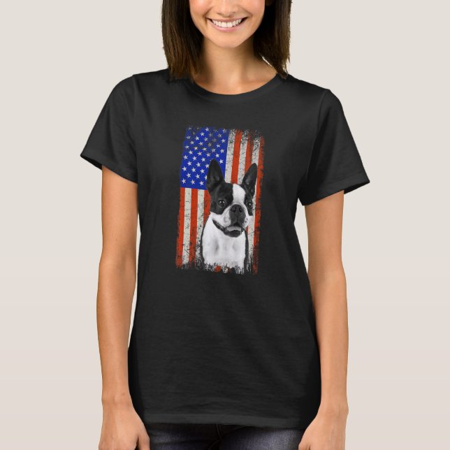 Camiseta Bandera Americana Boston Terrier Dog Dad Mom Puppy (Anverso)