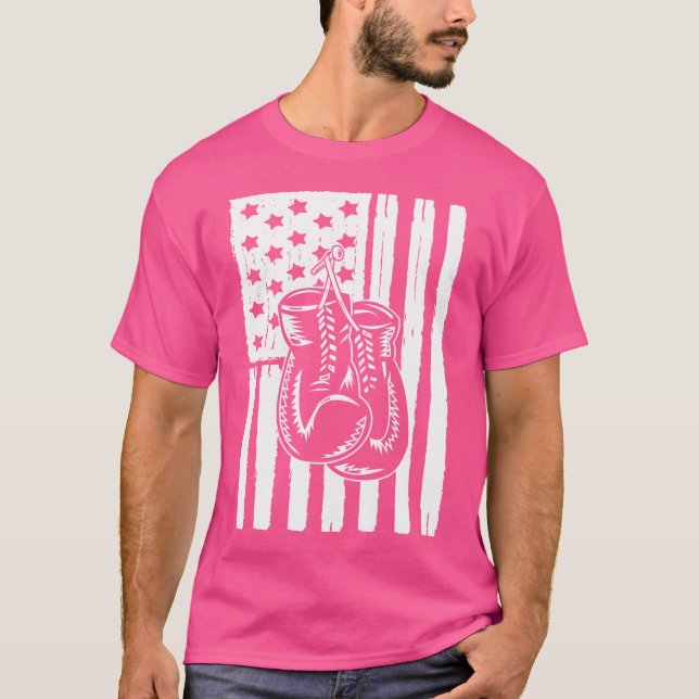 Camiseta Bandera Americana Boxeo Guantes Tema Diseño Gráfic (Anverso)