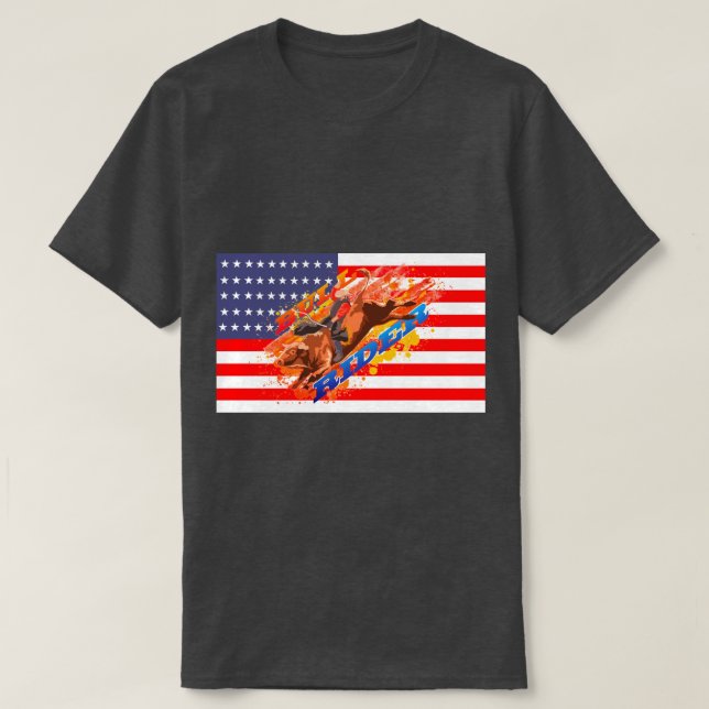 Camiseta Bandera Americana Bull Rider (Diseño del anverso)
