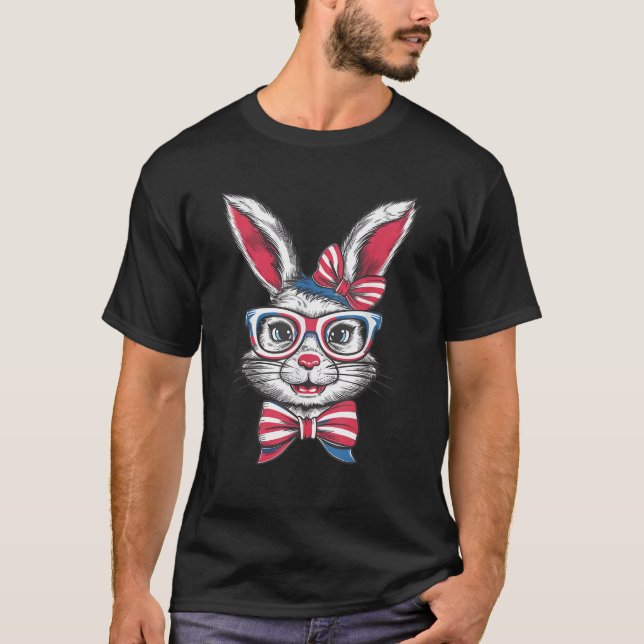 Camiseta Bandera Americana Bunny USA Graciosa 4 De Julio Co