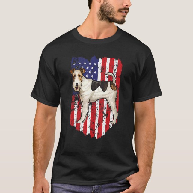 Camiseta Bandera Americana Cable Fox Terrier 4 De Julio Ee. (Anverso)