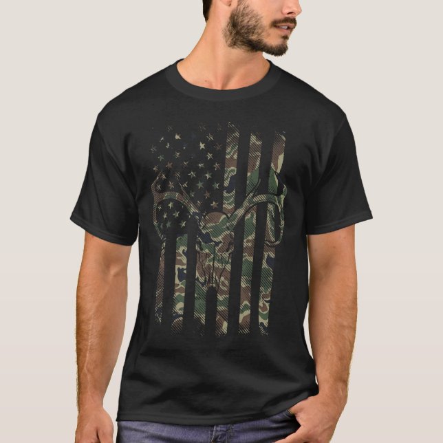 Camiseta Bandera Americana Camo Caza De Alce De Cerveza De  (Anverso)