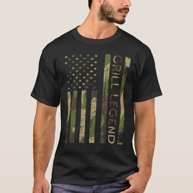 Camiseta Bandera Americana Camo Grill Legend Dad 4 De Julio (Anverso)