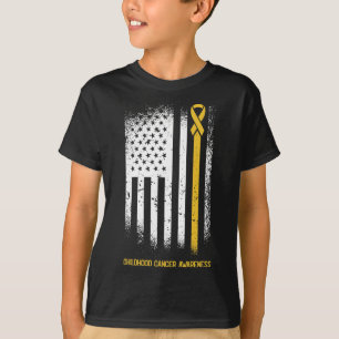 Camiseta Bandera Americana Cáncer de Niños Cáncer Cinta Wa