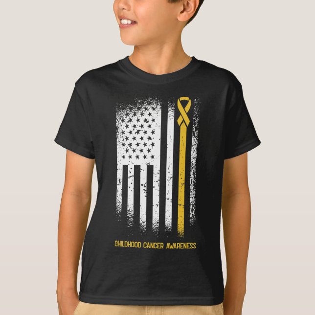 Camiseta Bandera Americana Cáncer de Niños Cáncer Cinta Wa (Anverso)