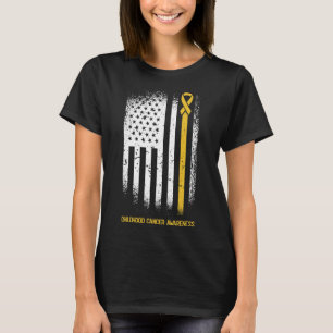 Camiseta Bandera Americana Cáncer de Niños Cáncer Cinta Wa