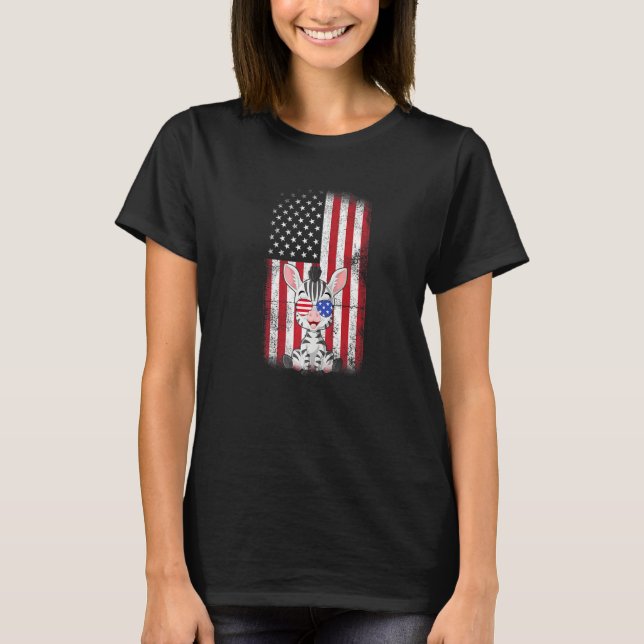 Camiseta Bandera Americana Cebra Niños Chicas Hombres Cuart (Anverso)