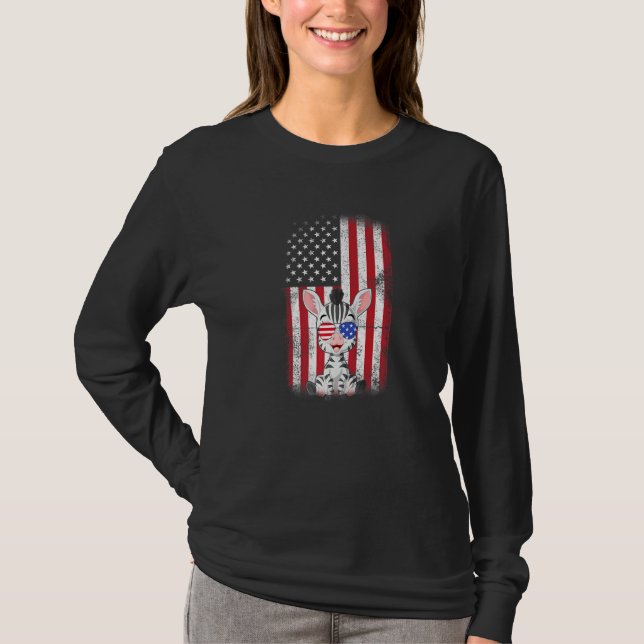 Camiseta Bandera Americana Cebra Niños Chicas Hombres Cuart (Anverso)