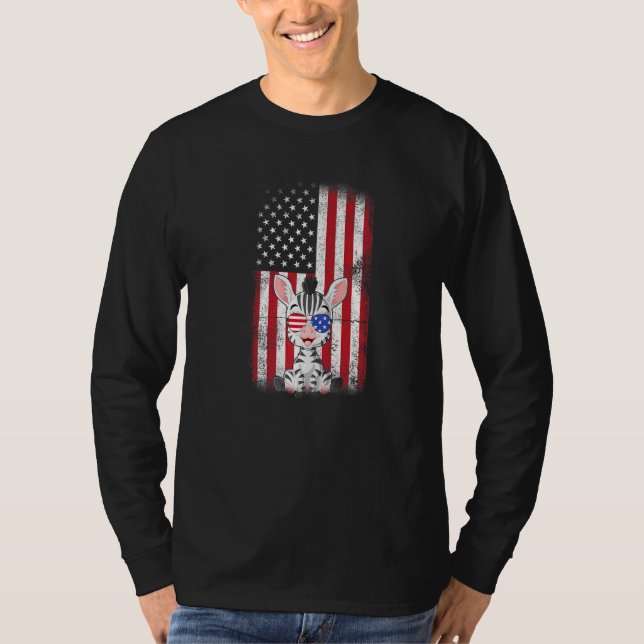 Camiseta Bandera Americana Cebra Niños Chicas Hombres Cuart (Anverso)