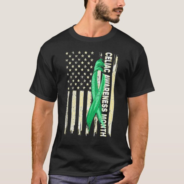 Camiseta Bandera Americana Celiac Ribbon Para Conciencia Ce (Anverso)