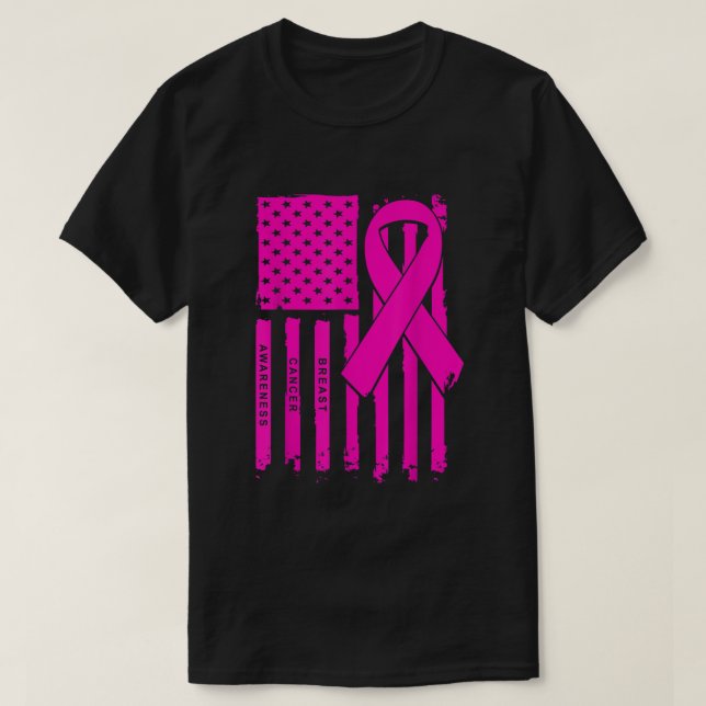 Camiseta Bandera americana Cinta rosa Conciencia sobre el c (Diseño del anverso)