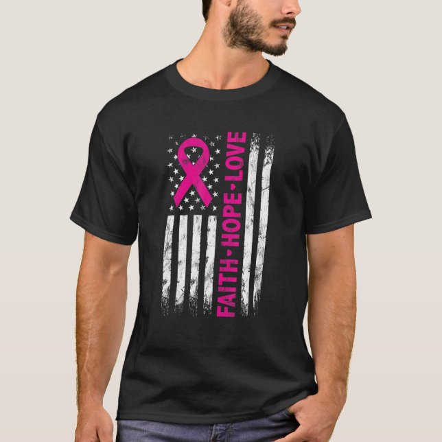 Camiseta Bandera americana Cinta rosa Fe de la Esperanza Am (Anverso)