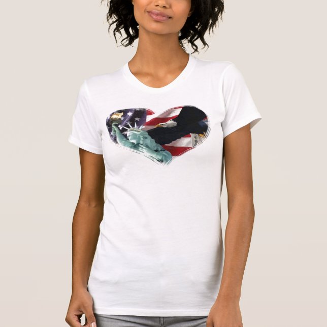 Camiseta Bandera americana con American Eagle y señora (Anverso)