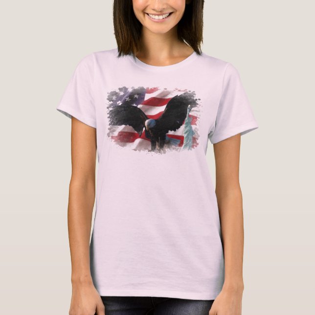 Camiseta Bandera americana con American Eagle y señora (Anverso)